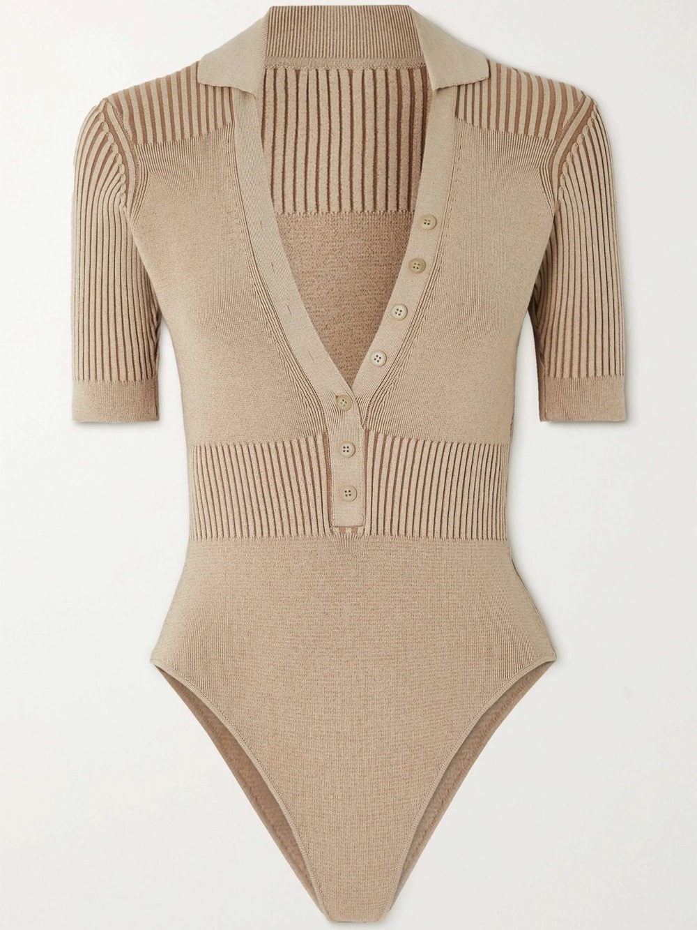 Jacquemus Yauco Beige Ribbed Knit Polo Bodysuit Size 36